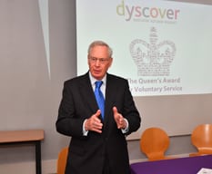 HRH The Duke of Gloucester speaks to members of Dyscover