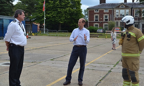 Earl of Wessex social distancing with the Surrey Local Resilience forum team